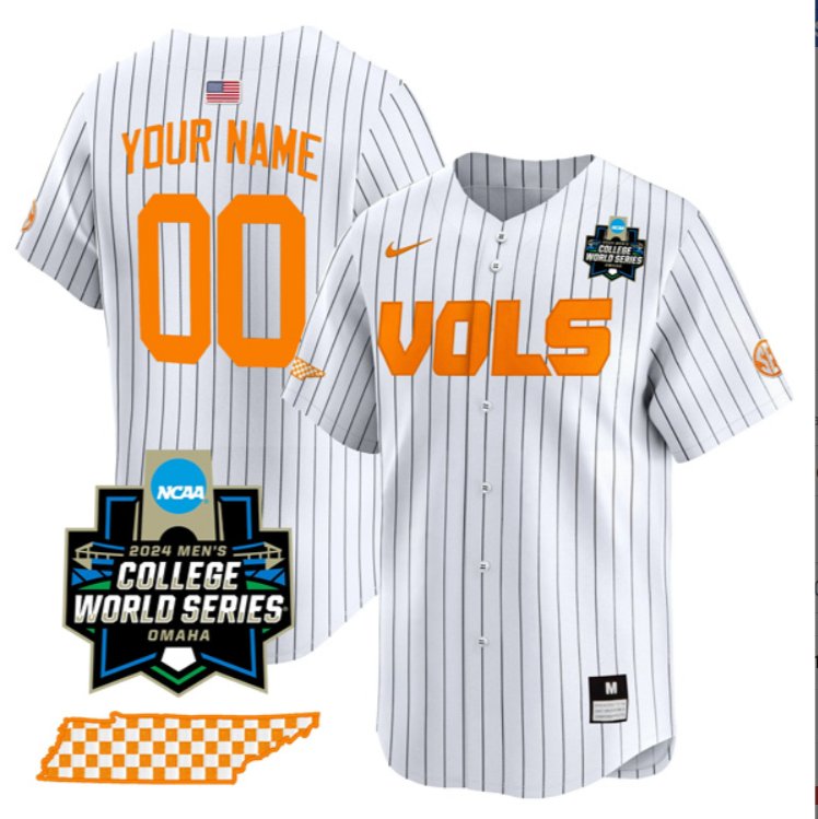 Custom Tennessee Vols Jersey 2024 College Baseball World Series Pinstripe Stitched