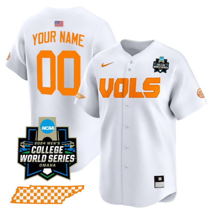 Custom Tennessee Vols Jersey 2024 College Baseball World Series Stitched White