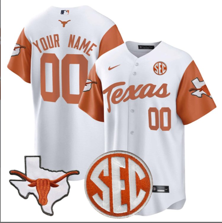 Custom Texas Longhorns Baseball Nike White Orange Sleeve Limited Jersey Stitched SEC Patch