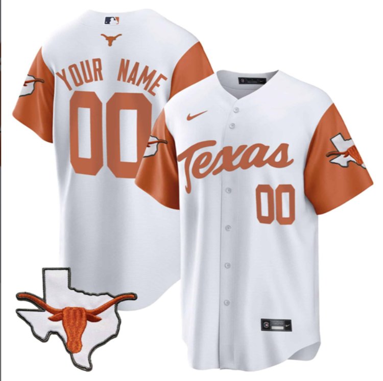 Custom Texas Longhorns Baseball Nike White Orange Sleeve Limited Jersey Stitched