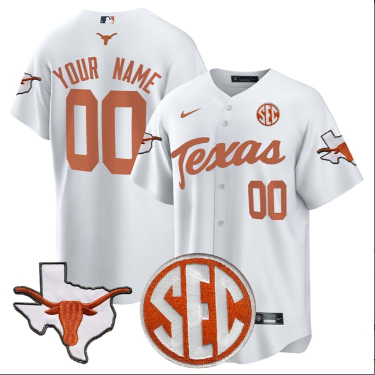 Custom Texas Longhorns Baseball Nike White Limited Jersey All Stitched SEC Patch