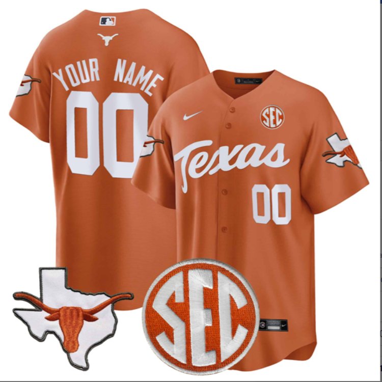 Custom Texas Longhorns Baseball Nike Orange Limited Jersey All Stitched SEC Patch