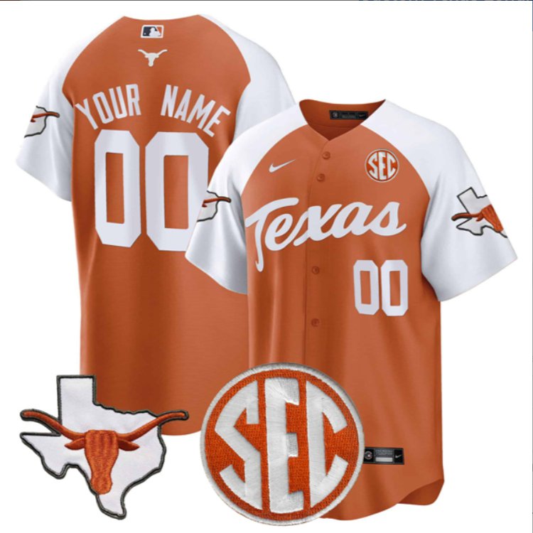 Custom Texas Longhorns Baseball Nike Orange Inverted Limited Jersey Stitched SEC Patch