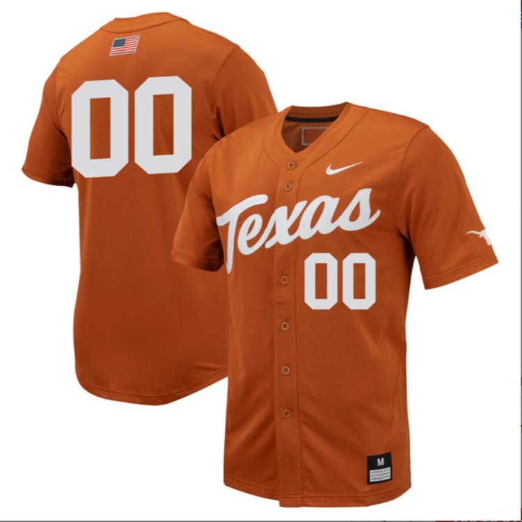 Custom Texas Longhorns Baseball Nike Texas Orange Full Button Jersey Stitched