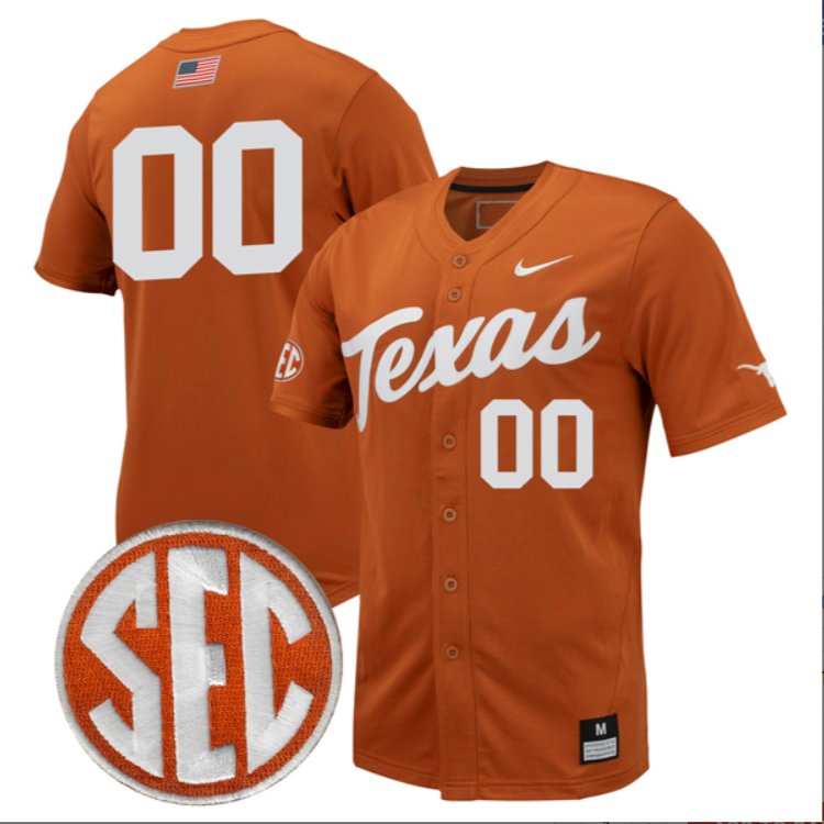 Custom Texas Longhorns Baseball Nike Texas Orange Full Button Jersey SEC Patch