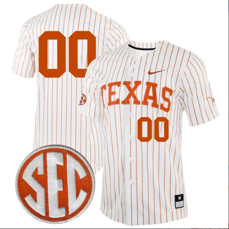 Custom Texas Longhorns Baseball Nike White Pinstripe Full Button Jersey SEC Patch