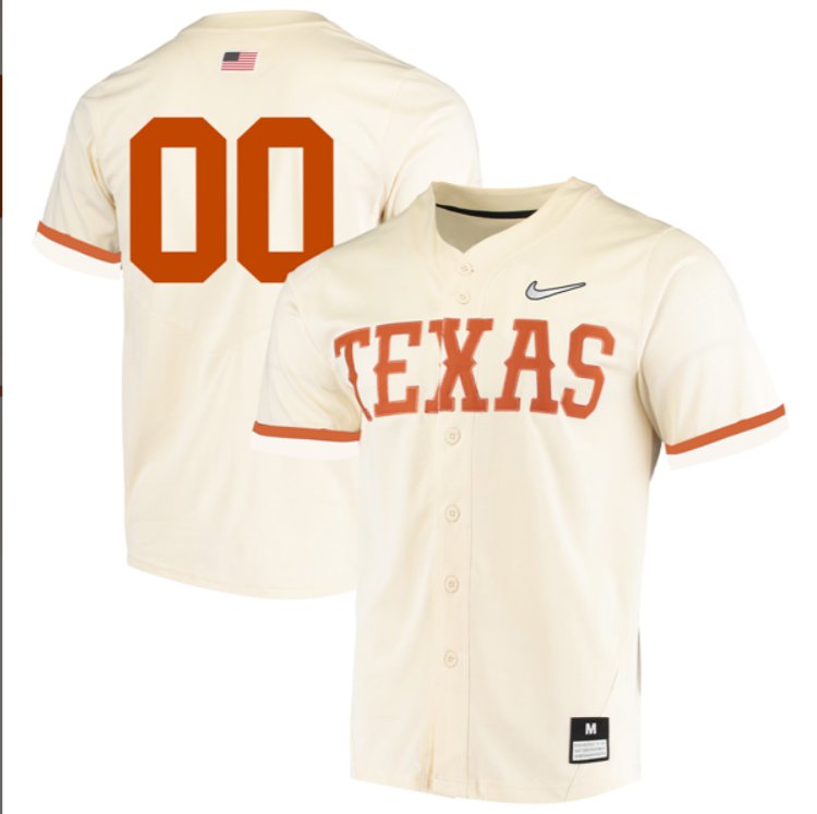 Custom Texas Longhorns Baseball Nike Cream Full Button Jersey Stitched