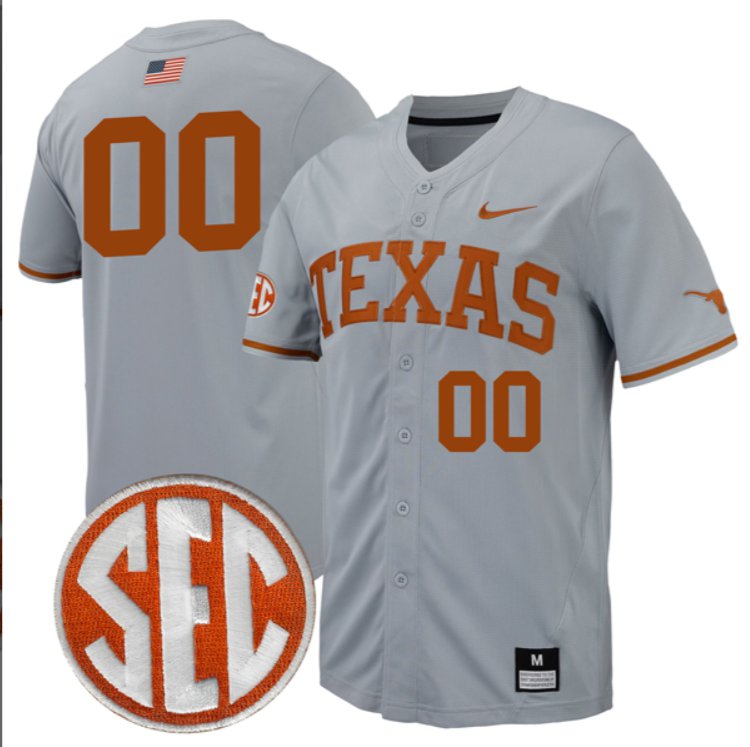 Custom Texas Longhorns Baseball Nike Grey Full Button Jersey Stitched SEC Patch
