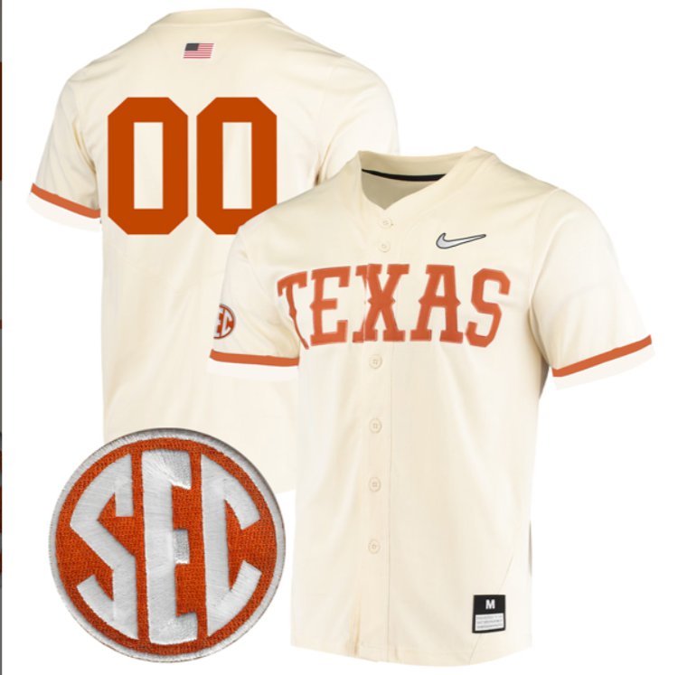 Custom Texas Longhorns Baseball Nike Cream Full Button Jersey Stitched SEC Patch