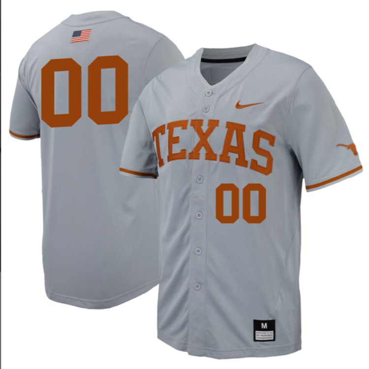 Custom Texas Longhorns Baseball Nike Grey Full Button Jersey Stitched