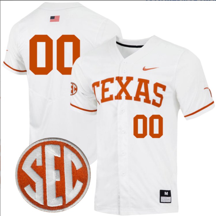 Custom Texas Longhorns Baseball Nike White Full Button Jersey Stitched SEC Patch