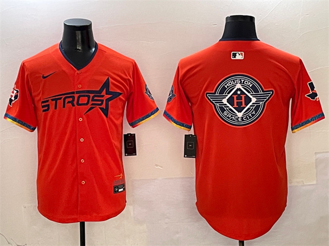 Men's Houston Astros Team Big Logo Orange 2025 City Connect With Texas Patch Limited Stitched MLB Jersey