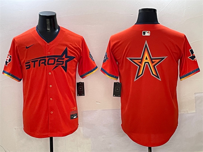 Men's Houston Astros Team Big Logo Orange 2025 City Connect With Texas Patch Limited Stitched Baseball Jerseys