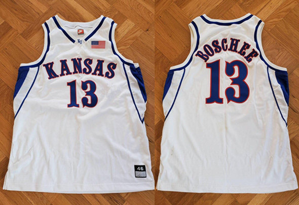 Men's Kansas Jayhawks #13 Jeff Boschee White Stitched Basketball Jersey