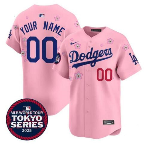 Women's Los Angeles Dodgers Customized Pink 2025 Tokyo Series Limited Stitched Baseball Jersey