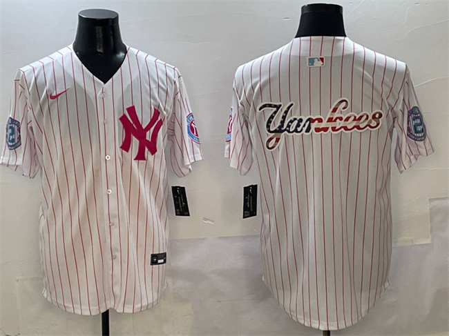 Men's New York Yankees Team Big Logo Pink With Patch Limited Stitched Baseball Jerseys