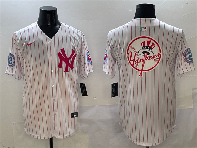 Men's New York Yankees Team Big Logo Pink With Patch Limited Stitched Baseball Jersey
