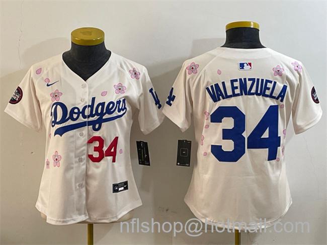 Women's Los Angeles Dodgers #34 Fernando Valenzuela Cream 2025 Tokyo Series Limited Stitched Baseball Jersey