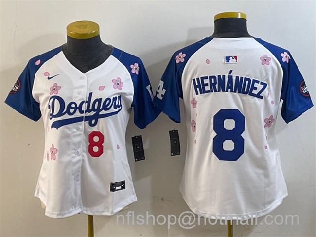Women's Los Angeles Dodgers #8 Enrique Hernandez White Royal 2025 Tokyo Series Limited Stitched Baseball Jersey