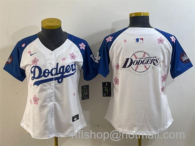 Youth Los Angeles Dodgers Team Big Logo White Royal 2025 Tokyo Series Limited Stitched Baseball Jerseys