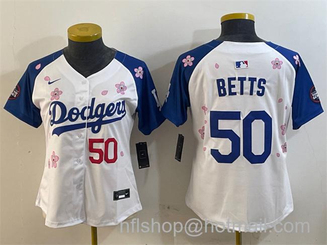 Youth Los Angeles Dodgers #50 Mookie Betts White Royal 2025 Tokyo Series Limited Stitched Baseball Jersey