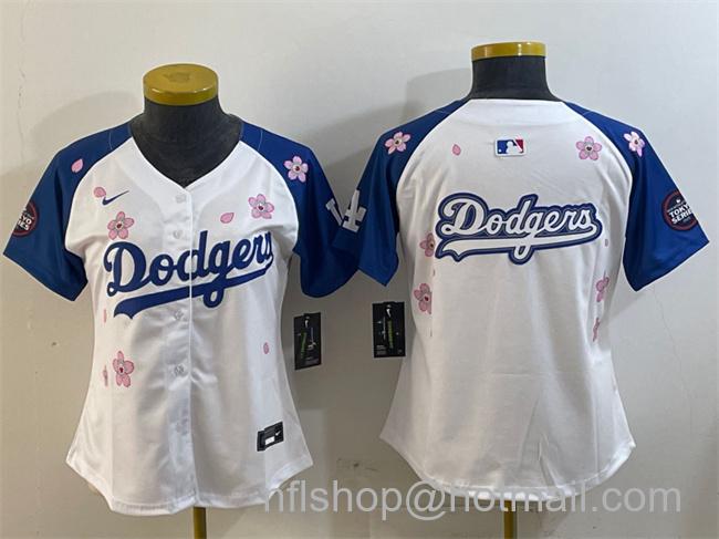 Youth Los Angeles Dodgers Team Big Logo White Royal 2025 Tokyo Series Limited Stitched Baseball Jersey