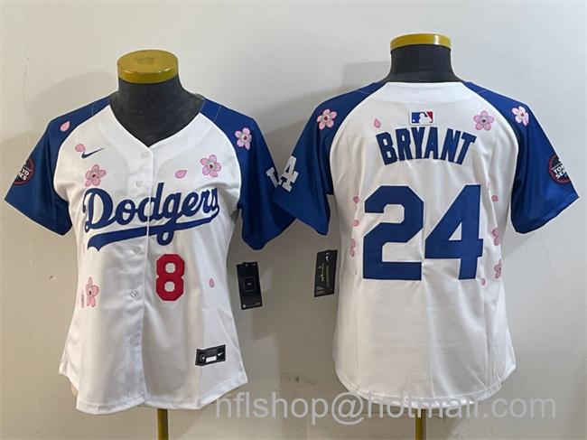 Youth Los Angeles Dodgers Front #8 Back #24 Kobe Bryant White Royal 2025 Tokyo Series Limited Stitched Baseball Jersey