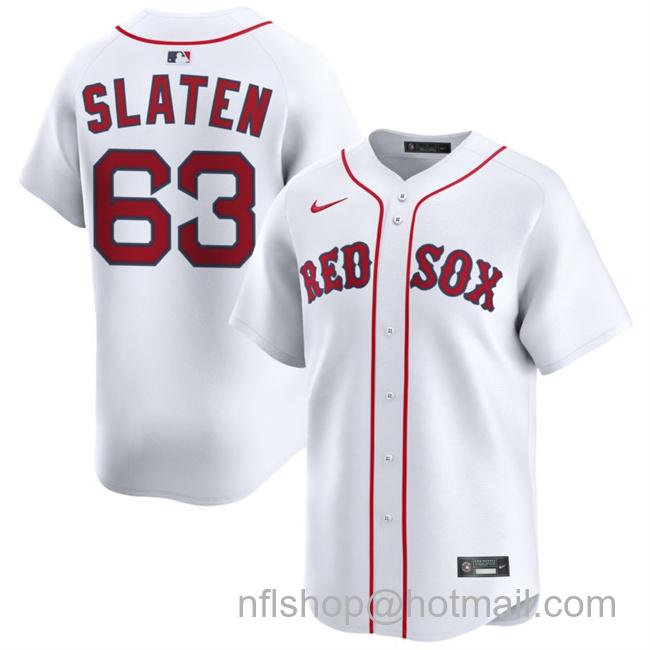 Men's Boston Red Sox #63 Justin Slaten White 2025 Home Limited Stitched Baseball Jersey