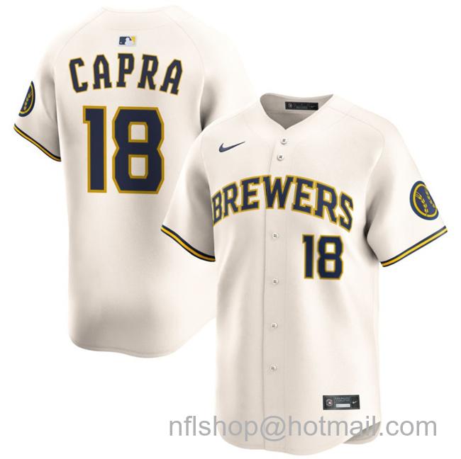 Men's Milwaukee Brewers #18 Vinny Capra Cream 2025 Limited Stitched Baseball Jersey