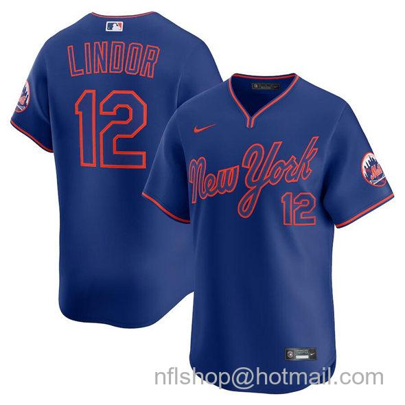 Men's New York Mets #12 Francisco Lindor Royal 2025 Alternate Limited Stitched Baseball Jersey