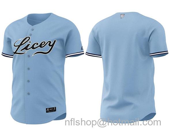 Men's Tigres del Licey Full Button Blue Stitched Baseball Jersey