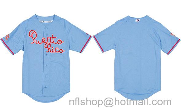 Men's Puerto Rico Alt 2 Blue Stitched Baseball Jersey