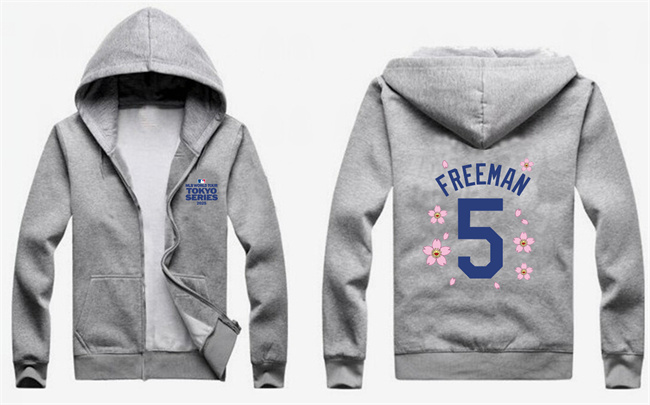 Men's Los Angeles Dodgers #5 Freddie Freeman Gray 2025 Tokyo Series Full-Zip Hoodie