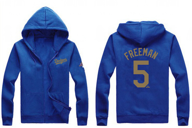 Men's Los Angeles Dodgers #5 Freddie Freeman Royal Gold 2024 World Series Champions Full-Zip Hoodie