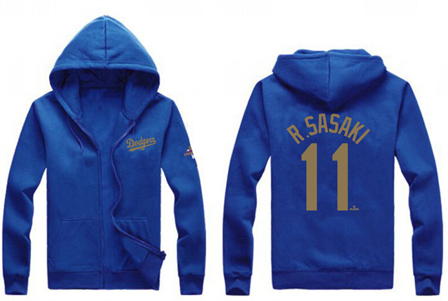 Men's Los Angeles Dodgers #11 Roki Sasaki Royal Gold 2024 World Series Champions Full-Zip Hoodie