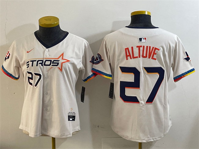 Youth Houston Astros #27 Jose Altuve Cream 2025 City Connect With Texas Patch Limited Stitched Baseball Jersey