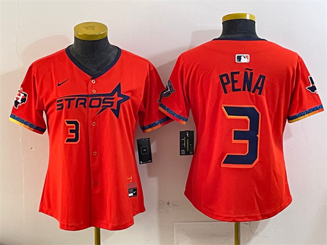 Women's Houston Astros #3 Jeremy Peña Orange 2025 City Connect With Texas Patch Limited Stitched Baseball Jersey(Run Small)