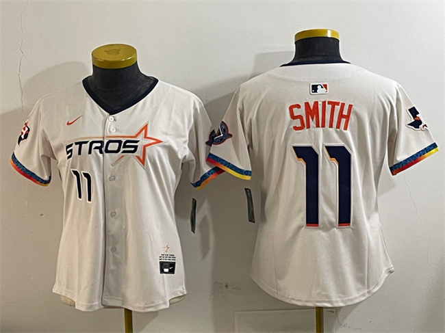 Women's Houston Astros #11 Cam Smith Cream 2025 City Connect With Texas Patch Limited Stitched Baseball Jersey(Run Small)