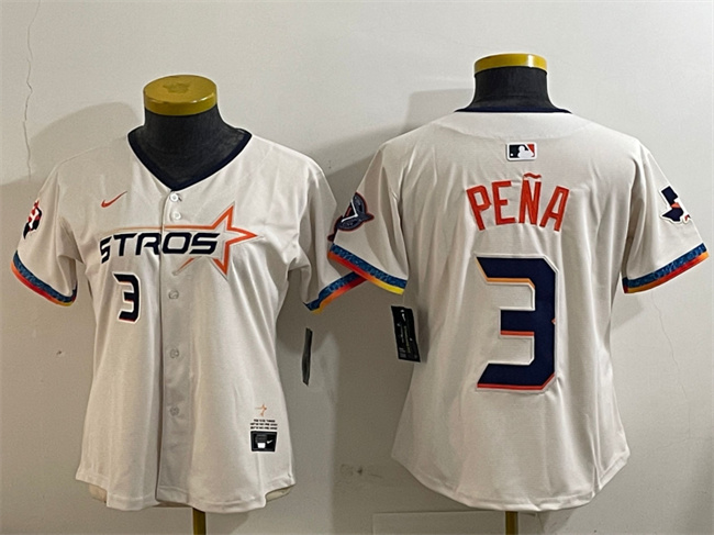 Women's Houston Astros #3 Jeremy Peña Cream 2025 City Connect With Texas Patch Limited Stitched Baseball Jersey(Run Small)