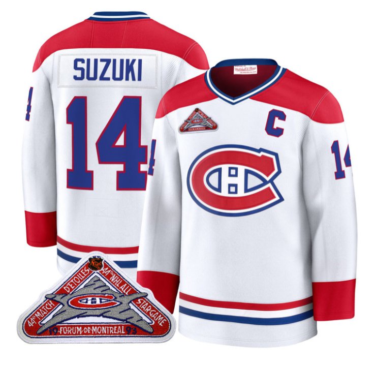 Men's Nick Suzuki Jersey #14 Montreal Canadiens Timeless Premium Stitched 1992 Blue Line