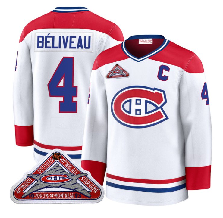 Men's Jean Béliveau Jersey #4 Montreal Canadiens Timeless Premium Stitched 1992 Blue Line