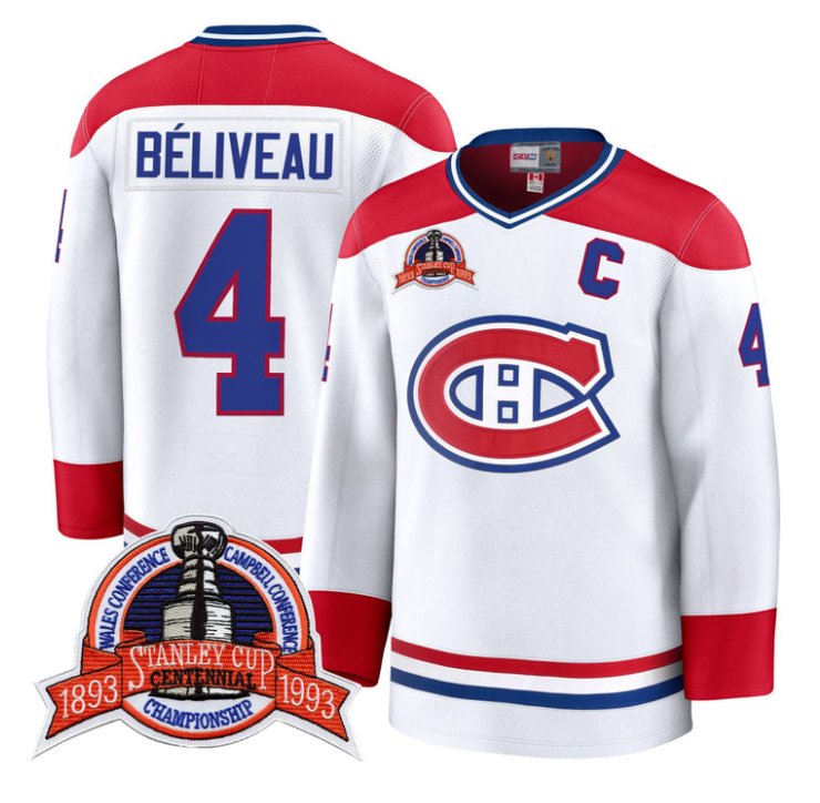 Men's Jean Béliveau Jersey #4 Montreal Canadiens Timeless Premium Stitched 1993 Final