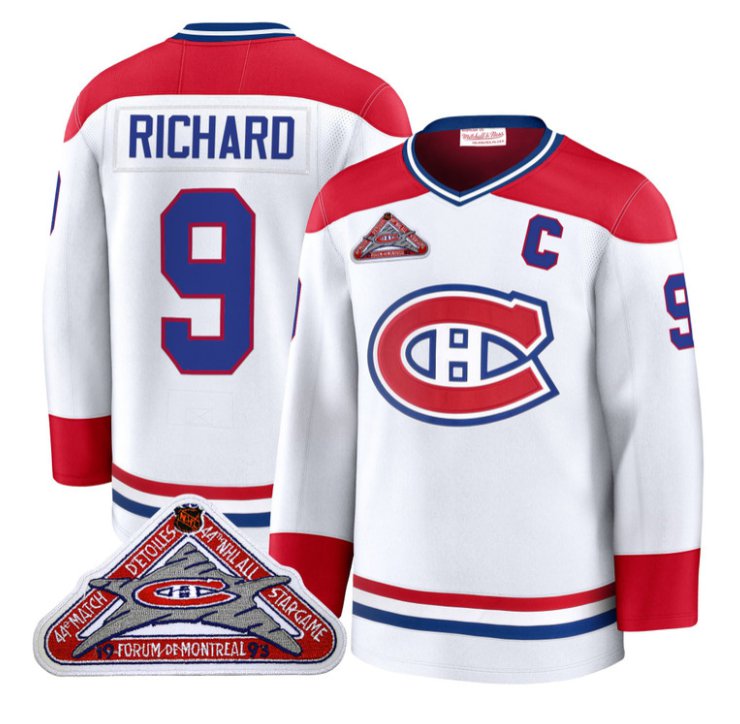Men's Maurice Richard Jersey #9 Montreal Canadiens Timeless Premium Stitched 1992 Blue Line