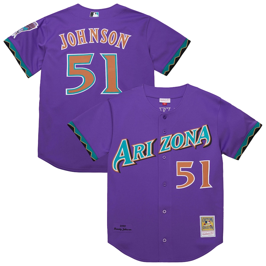 Men's Arizona Diamondbacks #51 Randy Johnson Purple 2000 Throwback Jersey