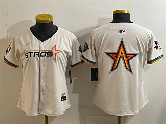 Women's Houston Astros Team Big Logo Cream 2025 City Connect With Texas Patch Limited Jersey