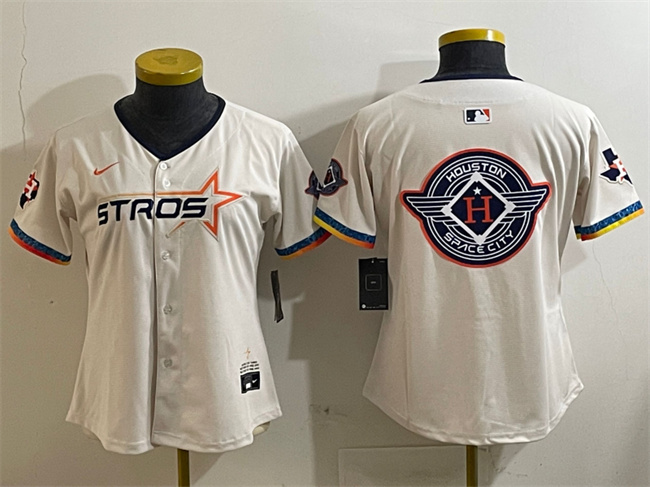 Women's Houston Astros Team Big Logo Cream 2025 City Connect With Texas Patch Limited Stitched Jersey