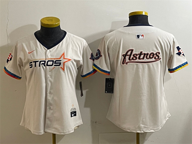 Women's Houston Astros Team Big Logo Cream 2025 City Connect With Texas Patch Limited Stitched Baseball Jersey
