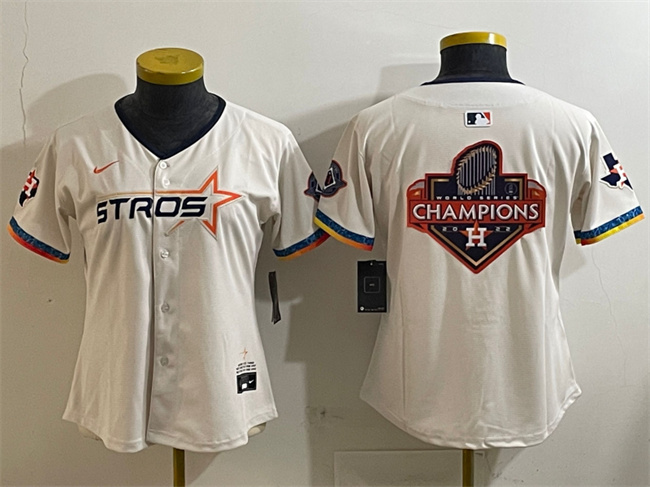 Women's Houston Astros Team Big Logo Cream 2025 City Connect With Texas Patch Limited Stitched Baseball Jerseys