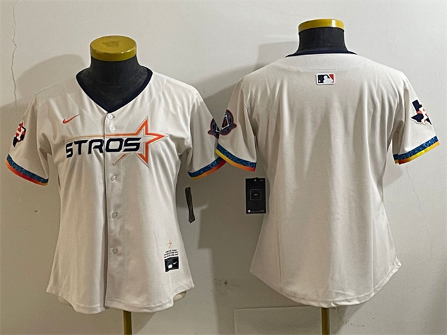 Women's Houston Astros Blank Cream 2025 City Connect With Texas Patch Limited Stitched Baseball Jersey