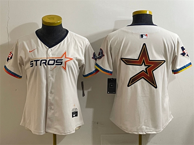 Youth Houston Astros Team Big Logo Cream 2025 City Connect With Texas Patch Limited Stitched Baseball Jersey